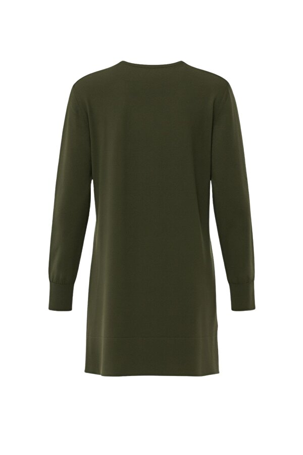 Yuvarlak Yaka Haki Uzun Triko Tunik