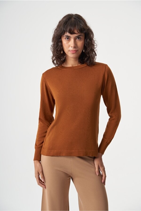 Yuvarlak Yaka Basic Hardal Rengi Triko Kazak