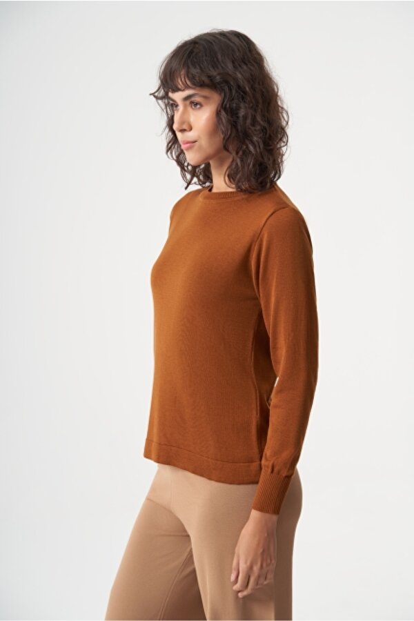 Yuvarlak Yaka Basic Hardal Rengi Triko Kazak