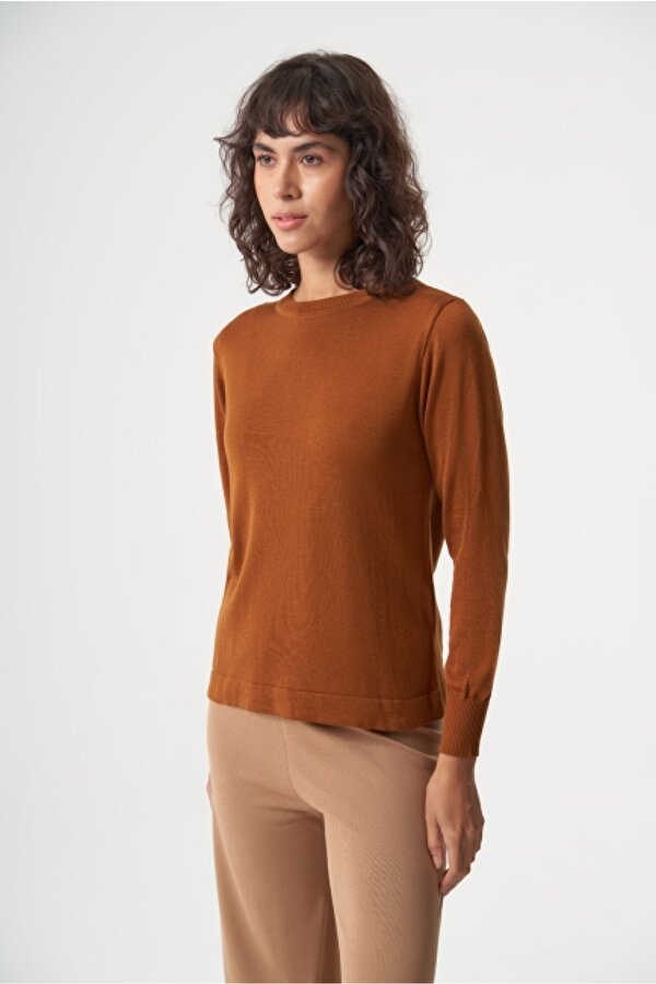 Yuvarlak Yaka Basic Hardal Rengi Triko Kazak