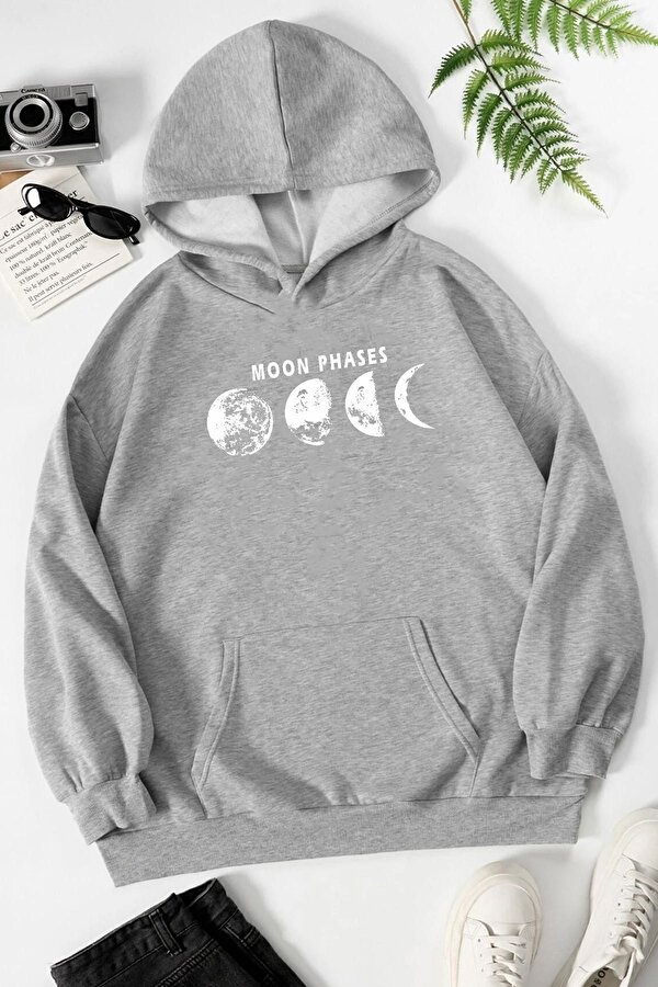 Unisex Moon Phases Baskılı Sweatshirt - 3 Al 1 Öde