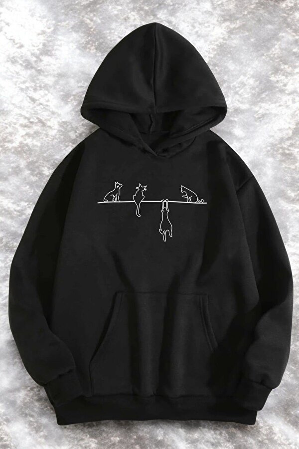 Yaramaz Kedi Baskılı Oversize Sweatshirt - 3 Al 1 Öde