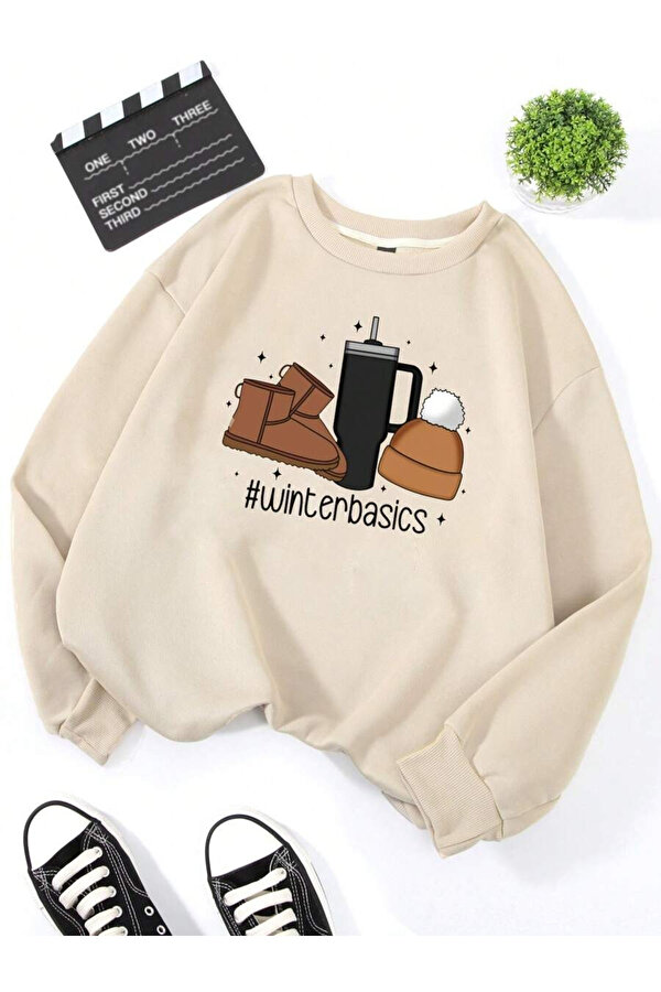 Unisex Kış Klasikleri Tasarım Baskılı Bisiklet Yaka Sweatshirt - 3 Al 1 Öde