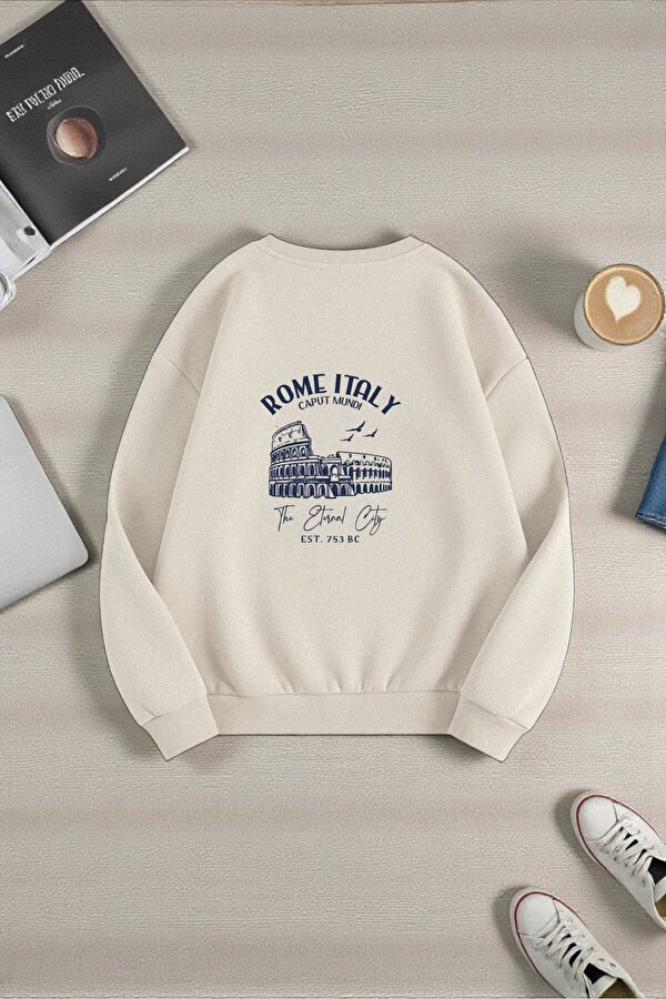 Unisex Rome Itally Tasarım Baskılı Bisiklet Yaka Sweatshirt - 3 Al 1 Öde