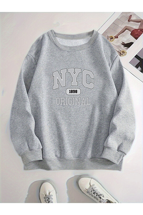 Unisex Nyc 1898 Baskılı Tasarım Oversize Sweatshirt - 3 Al 1 Öde