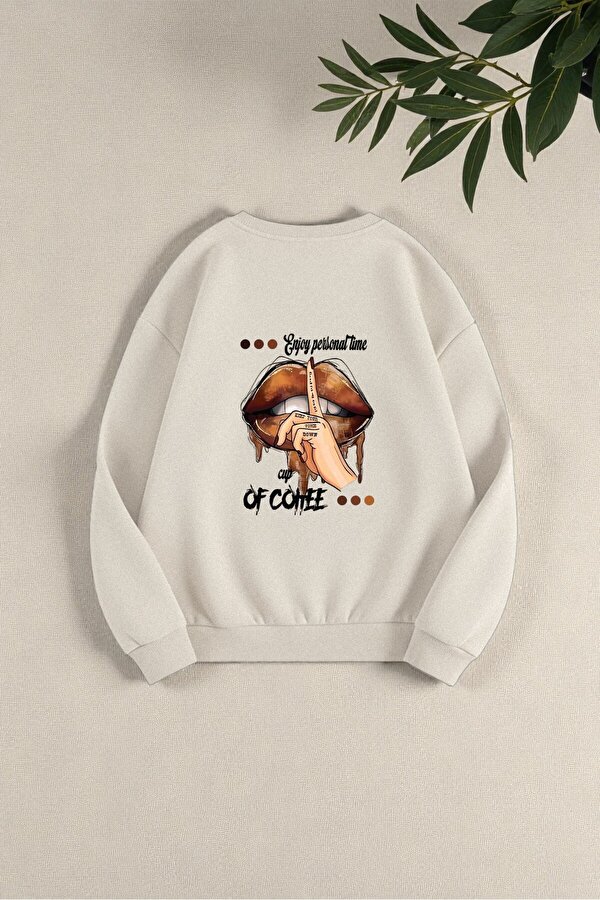 Unisex Enjoy Personel Time Tasarım Baskılı Bisiklet Yaka Sweatshirt - 3 Al 1 Öde