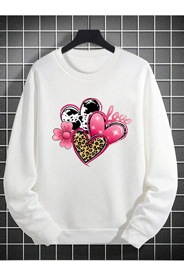 Unisex Love Kalpler Baskılı Tasarım Oversize Sweatshirt - 3 Al 1 Öde
