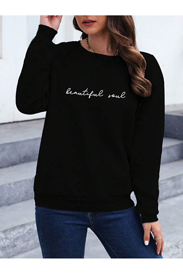 Unisex Beautıful Soul Tasarım Basklı Bİsiklet Yaka Sweatshirt - 3 Al 1 Öde