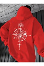 Unisex Yon Gosteren Pusula Baskılı Oversize Sweatshirt - 3 Al 1 Öde