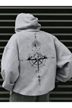 Unisex Yon Gosteren Pusula Baskılı Oversize Sweatshirt - 3 Al 1 Öde