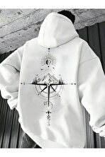 Unisex Yon Gosteren Pusula Baskılı Oversize Sweatshirt - 3 Al 1 Öde