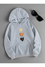 Unisex Sirali Kalp Baskılı Oversize Sweatshirt - 3 Al 1 Öde
