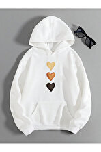 Unisex Sirali Kalp Baskılı Oversize Sweatshirt - 3 Al 1 Öde