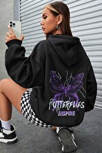 Unisex Butterfly Letter Graphic Baskılı Sweatshirt - 3 Al 1 Öde
