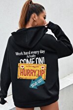 Unisex Oversize Hurry Up Baskılı Sweatshirt - 3 Al 1 Öde