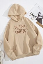 Unisex Oversize But First Coffee Baskılı Sweatshirt - 3 Al 1 Öde