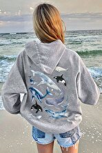 Whales Baskılı Oversize Sweatshirt - 3 Al 1 Öde