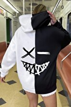 Unisex Cartoon Face Siyah Beyaz Hoodie - 3 Al 1 Öde