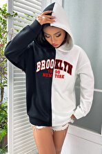 Unisex Brooklyn Siyah Beyaz Hoodie - 3 Al 1 Öde
