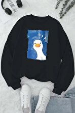 Meraklı Ördek Baskılı Oversize Sweatshirt - 3 Al 1 Öde