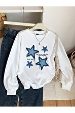 Unisex Yildizlar Baskılı Oversize Sıfır Yaka - 3 Al 1 Öde