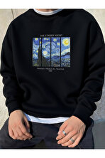 Unisex The Starry Night Baskılı Oversize Sweatshirt - 3 Al 1 Öde