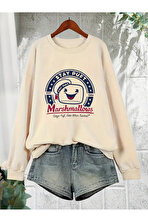 Unisex Sevimli Marshmallows Baskılı Oversize Sweatshirt - 3 Al 1 Öde