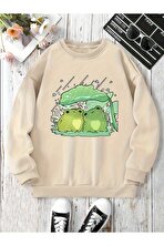Unisex Sevimli Kurbagalar Baskılı Oversize Sweatshirt - FLO 3 Al 1 Öde