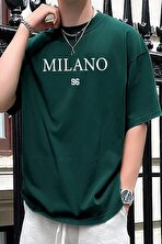 Erkek Yeşil 96 Milano Baskılı Oversize Tshirt - FLO 3 Al 1 Öde