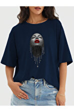 Unisex Pırlantalı Kadın Portresi Tasarım Basklı Tshirt - FLO 3 Al 1 Öde