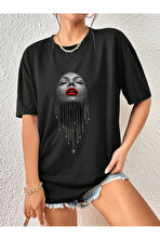 Unisex Pırlantalı Kadın Portresi Tasarım Basklı Tshirt - FLO 3 Al 1 Öde