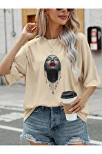 Unisex Pırlantalı Kadın Portresi Tasarım Basklı Tshirt - FLO 3 Al 1 Öde