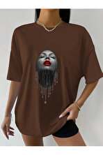 Unisex Pırlantalı Kadın Portresi Tasarım Basklı Tshirt - 3 Al 1 Öde