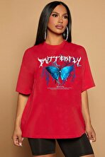 Unisex Blue Butterfly Baskılı T-shirt - FLO 3 Al 1 Öde