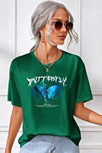 Unisex Blue Butterfly Baskılı T-shirt - FLO 3 Al 1 Öde