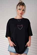 Unisex Şeytan Kalp Baskılı Oversize Tshirt - 3 Al 1 Öde