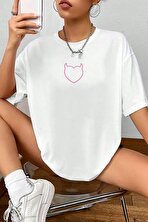 Unisex Şeytan Kalp Baskılı Oversize Tshirt - FLO 3 Al 1 Öde