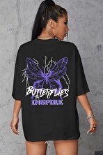 Unisex Butterfly & Letter Graphic Tasarım T-shirt - FLO 3 Al 1 Öde