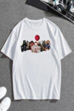 Korku Karakterleri Baskılı Unisex Oversize Tshirt - FLO 3 Al 1 Öde