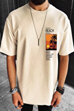 Erkek Beach Baskılı Oversize Tshirt - 3 Al 1 Öde