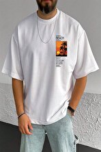 Erkek Beach Baskılı Oversize Tshirt - 3 Al 1 Öde