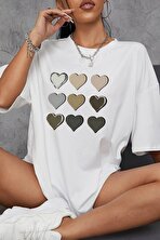 Unisex Kalp Baskılı T-shirt - 3 Al 1 Öde