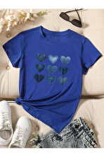 Unisex Jean Desenli Kalp Tasarım Basklı Tshirt - FLO 3 Al 1 Öde