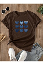 Unisex Jean Desenli Kalp Tasarım Basklı Tshirt - 3 Al 1 Öde