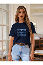 Unisex Jean Desenli Kalp Tasarım Basklı Tshirt - 3 Al 1 Öde