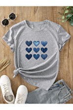Unisex Jean Desenli Kalp Tasarım Basklı Tshirt - FLO 3 Al 1 Öde