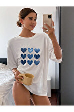 Unisex Jean Desenli Kalp Tasarım Basklı Tshirt - 3 Al 1 Öde