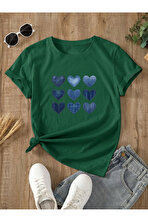 Unisex Jean Desenli Kalp Tasarım Basklı Tshirt - 3 Al 1 Öde