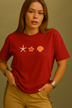 Unisex İstiridye Kabuk Tasarım Basklı Tshirt - 3 Al 1 Öde