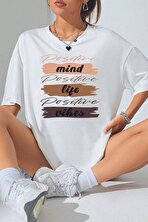 Unisex Mind Life Vibes Baskılı Oversize Tshirt - FLO 3 Al 1 Öde